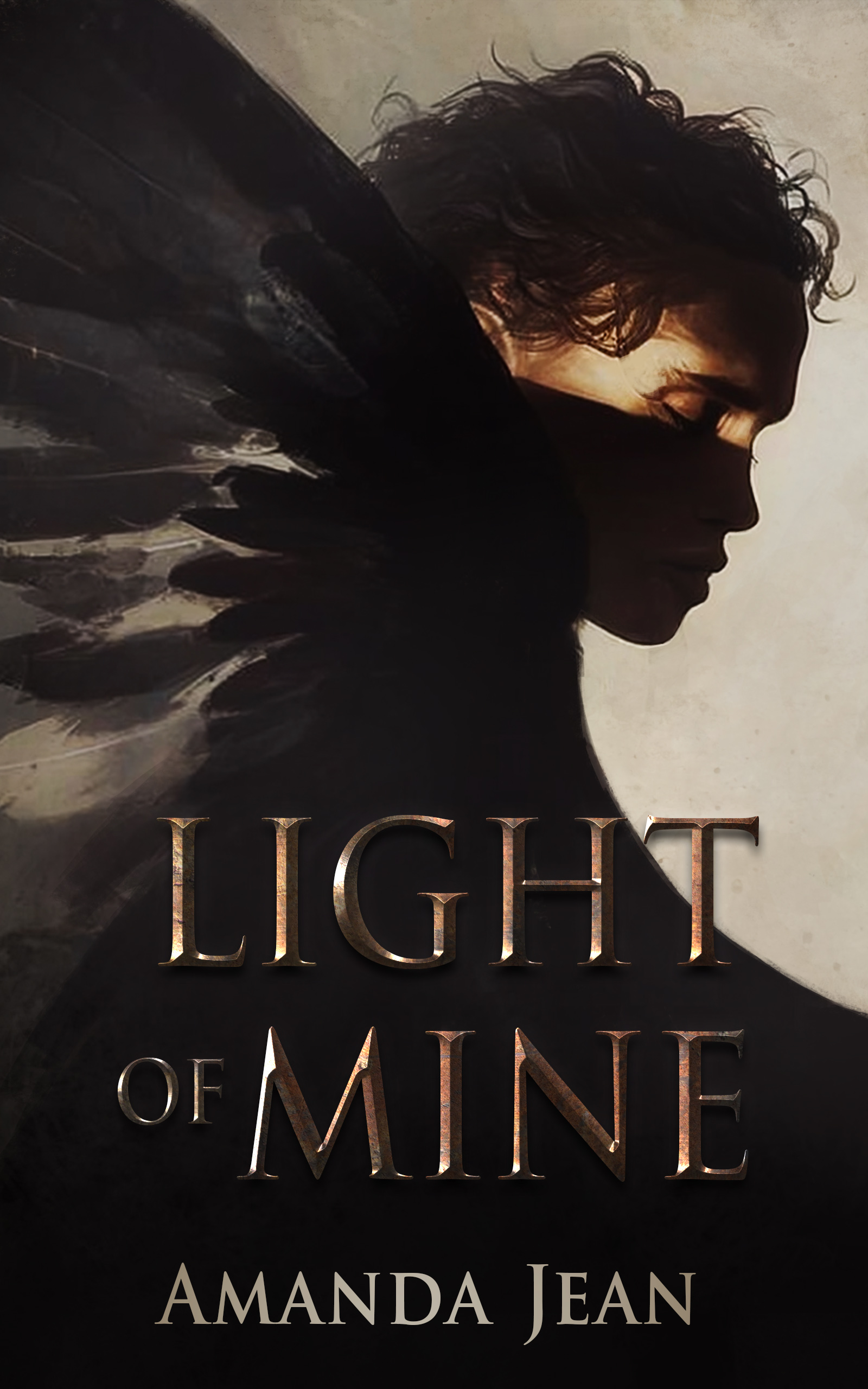 Light Of Mine book cover featuring the profile of a dark-winged angel